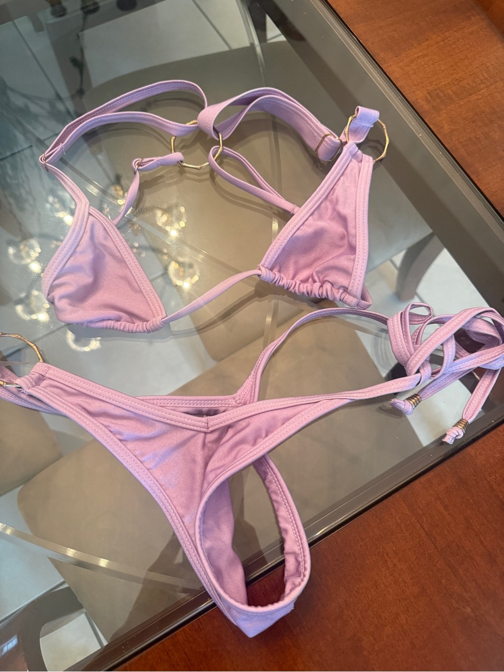 Lilac Triangle Tie Bikini Set - Women